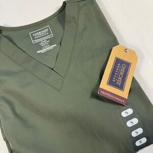 Cherokee Workwear‎ Professionals Women's Olive Green V Neck Scrub Top Size S NWT